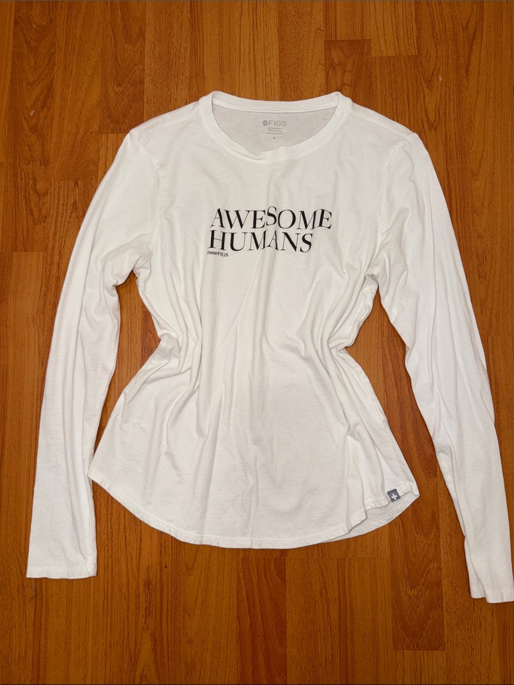Figs White Long-Sleeve Tee with "Awesome Humans" Chest Print